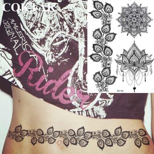 Sexy Custom Fake Henna Mandala Flower Fake Jewelry Temporary Tattoos India Lace Pendants Wedding Tattoo Stickers Leaf Bracelet