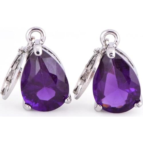 1 Pair Purple Crystal Zirconia Silver Color Cheap Drop Dangle Earrings For Women Party Trendy Fashion Jewelry