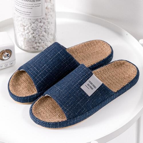 2021 Solid Color Linen Summer Slippers Couples Slides Shoes Anti-slip Home Flat Footwear Fashion Causal Women Beach Flip Flops