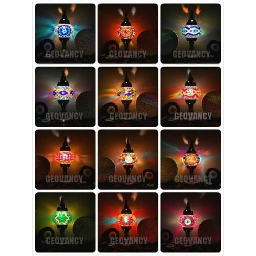 Turkish Lamp Mosaic Table Lamp Colorful Stained Glass Lampshade Restaurant Coffee Mediterranean Handmade Bedroom Night Light