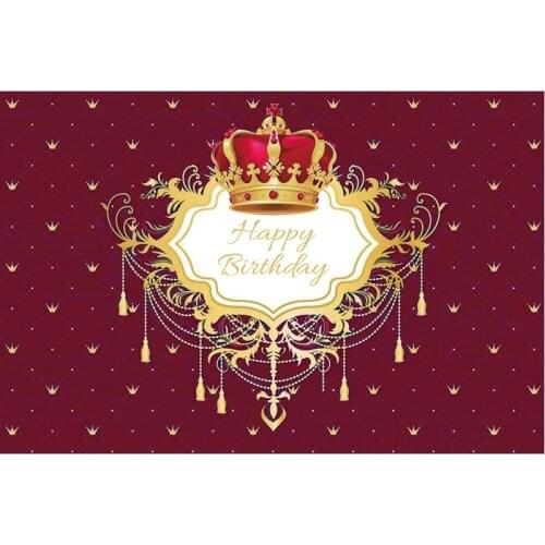 Wine Red Star and Crown Happy Birthday Backdrop Party Room Decor Photo Booth Studio Prop