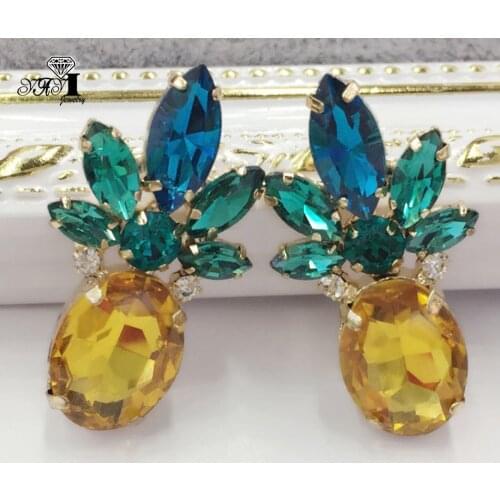 YaYi Jewelry New Yellow Glass Rhinestone Dangle Crystal Earring Womens Fashion Ancient Silver Color Gem Earrings Gift 1475