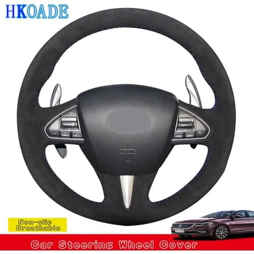 Hand-stitched Black Stylish Non-slip Suede Breathable Soft Non-slip Car Steering Wheel Cover For Infiniti QX50 2015 Q50 20142015