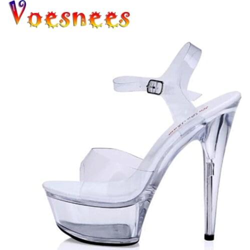 Women Shoes High Quality Female Model T Station Catwalk Sexy Crystal Transparent Shoes 10CM High Heels Fish Head Sandals