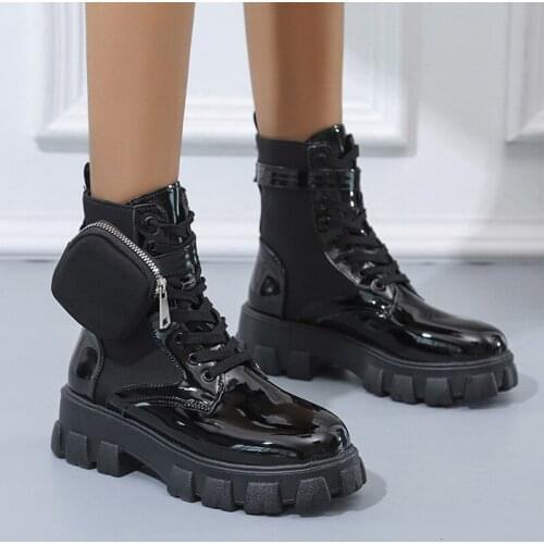 Woman Boots 2021 New Black Platform Combat Lace Up Solid Buckle Strap Ladies Shoes Non-slip Round Toe Fashion Female Spring