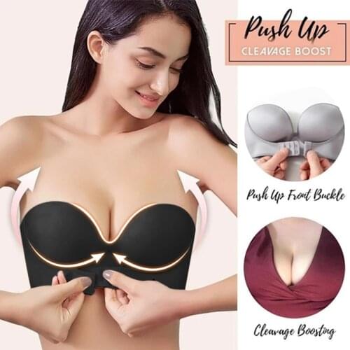 Women Invisible Bras Front Closure Sexy Push Up Bra Underwear Lingerie for Female Brassiere Strapless Seamless Bralette AB Cup