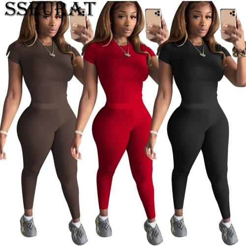 SSEURAT Women Set Solid Full Sleeve O-neck Tops Stretchy Pencil Pants Two 2 Piece Sets Casual Outfit Active Tracksuit Summer