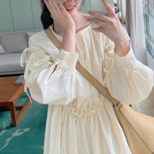 Korean Elegant Fairy Dress Women Beach Outing Puff Sleeve Princess Sweet Casual Dress Female High Waist Evening Party Sundress