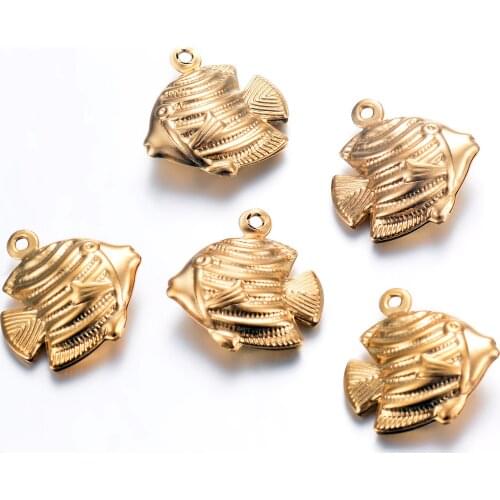 10 pcs gold tone stainless steel small fish heart charm,Sea animal DIY jewelry makings ,Hypoallergenic and not turn off color
