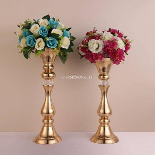 10pcs Flowers Vases Gold Plated Candle Holders Metal Candlestick Wedding Props Road Lead Hotel Stage Decoration Height 45/50CM