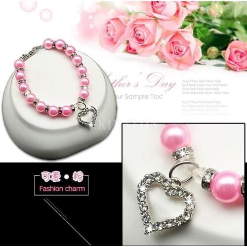 100Pcs/Lot Fashion Dog Pearls Pendant Necklace Collar Rhinestones Heart Charm Pendant Pet Puppy Jewelry