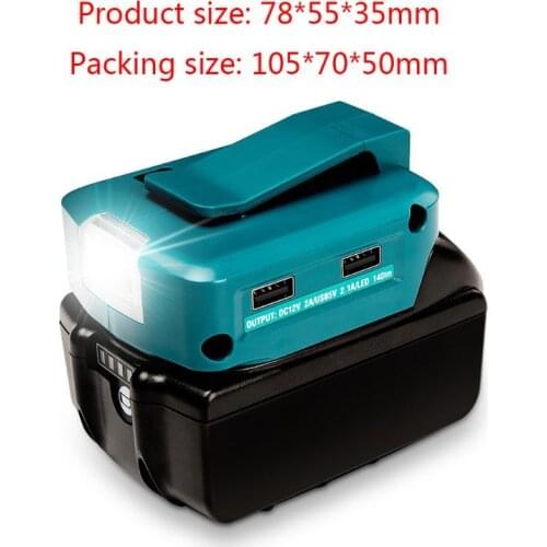 14.4V/18V Li-on Battery Dual USB Port with LED Light Spotlight Outdoor Flashlight for Makita Batteries
