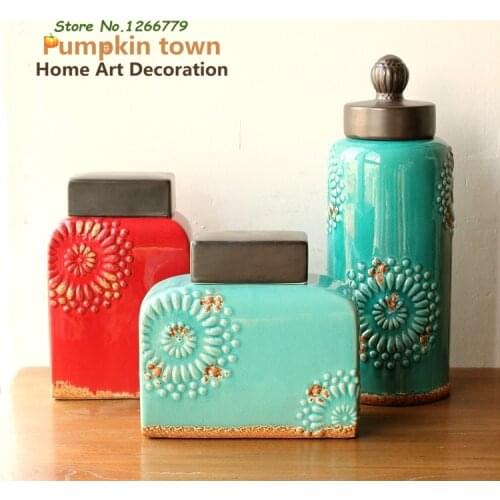 2018 Free Shipping Retro style ceramic glazed sunflower storage jar,multi-purpose storage jar/tea pot/desktop decoration/vase