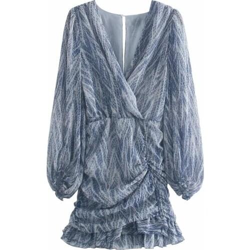 2021 womens chiffon animal print pleated dress