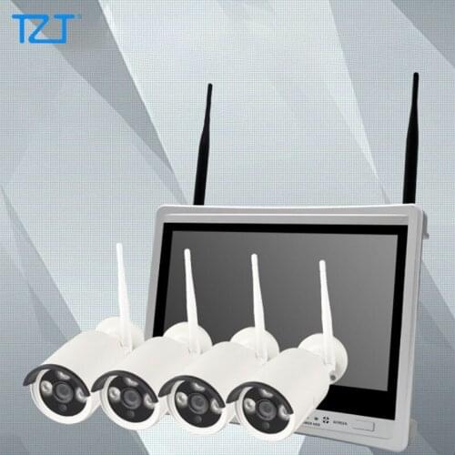 TZT Wireless NVR Security System 4CH 2MP 1080P WiFi Security Camera System Outdoor Indoor w/ 12" Monitor