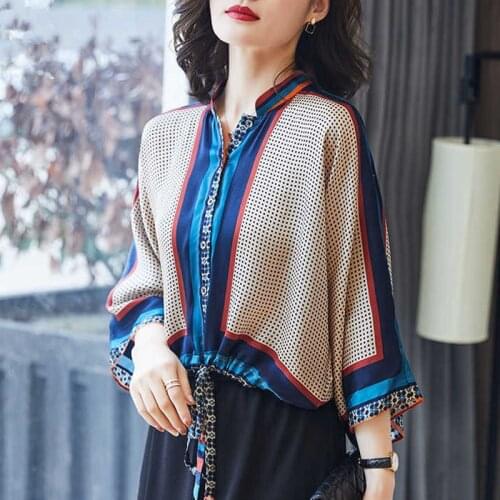 Blouses Women Plus Size Blusas 2021 Spring New Fashion Chiffon Prints Button Splicing Irregular Bandage Shirts Skinny Tops Woman