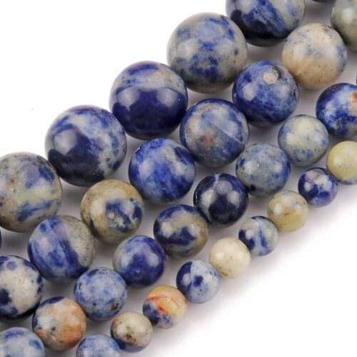 100% Natural Blue Sodalite Jaspers Beads 6/8/10/12mm Round Loose Stone Beads for Jewelry Making DIY Bracelets Accessories 15