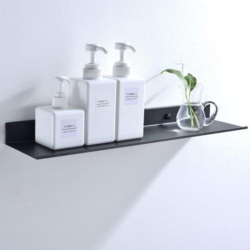 Black bathroom kitchen long shelf mirror front frame space aluminum matte bathroom storage rack