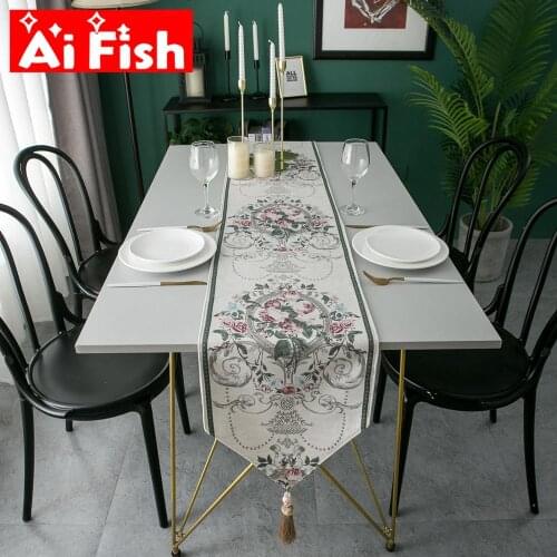 Table Runner European Floral Jacquard Table Runner Bohemian Geometric Tassel Table Cover for Banquet Bed Flag Decor MY477-25