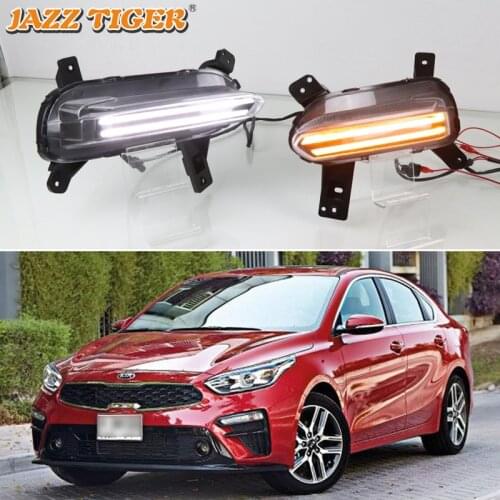 12V Daytime running lights For Kia Cerato 2018 2019 2020 Drl with turn signals LED For car auto Fog lights headlights Foglamps