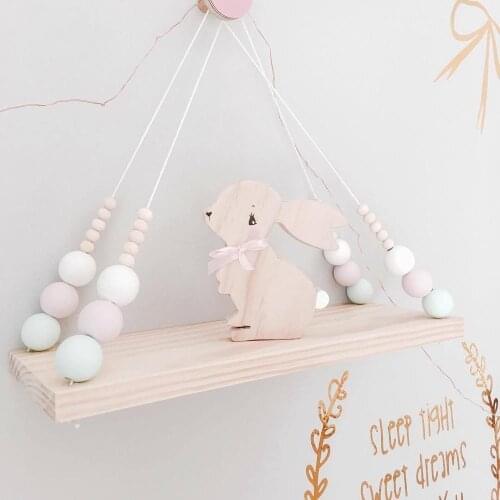 Home Wall Hanging Wooden Ornaments Nordic Beads Board Hanging Storage Shelf Kids Room Nursery Home Wall Decor