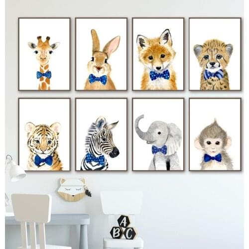 Giraffe Monkey Leopard Fox rabbit elephant zebra Poster Nursery Wall Art Print Canvas Painting Wall Pictures Baby Boy Room Decor