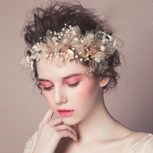 Gorgeous Flower Bridal Headband Pearl Leaf Women Jewelry Haar Accessoires Crystal Tiara for Girls Wedding Hair Tiara Accessories