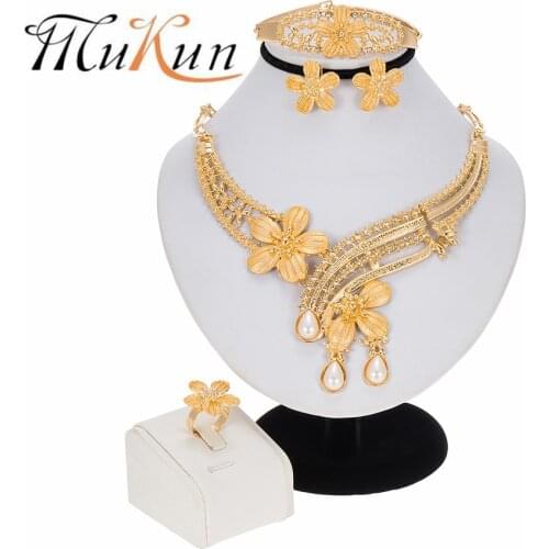 MUKUN Fashion Charm African Bridal Earrings Ring Drop Jewelry Sets Classic Wedding Dubai Necklace Bracelet for Women Jewelry Set
