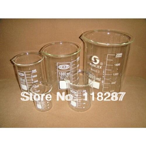 A Set of Glass Beakers 100ml 250ml 500ml 1000ml 2000ml each one