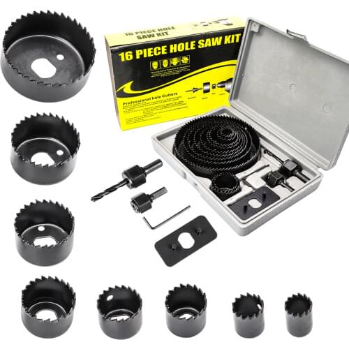 11/16pcs woodworking hole saw set drill bit carbon steel 19-127mm hole cutter set for plasterboard ceiling wood hole saw kit
