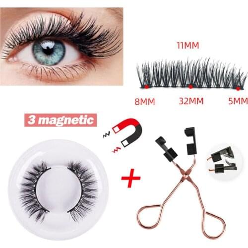 3D Magnetic False Eyelashes With 3 Magnets Handmade Mink Eyelashes Natural Eyelashes Extension Repeated Use Glue-Free Eyelashes