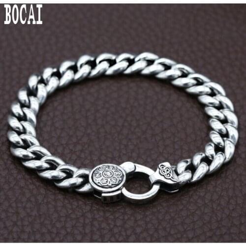 2019 New S925 sterling silver jewelry Thai silver male bracelet six-word mantra silver bracelet for Men fashion mans bracelet