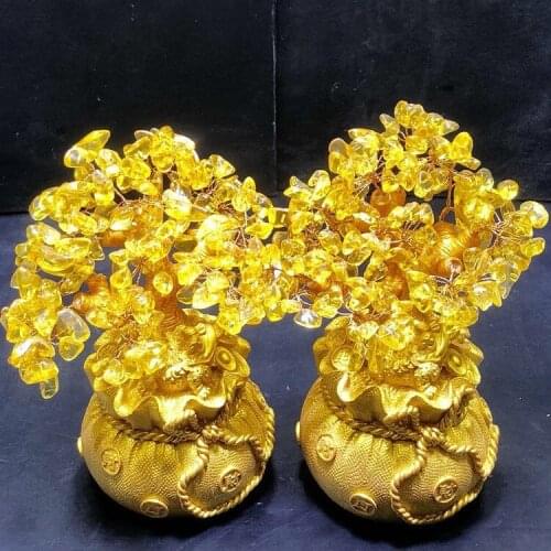 New Arrival!!!Natural Citrine Quartz Crystal Lucky Tree Healing Christmas Decorator