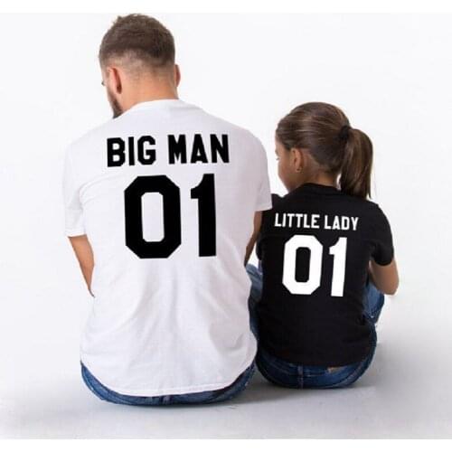 Family Matching Clothes Father and Daughter Son Summer Matching T-shirts for Dad & Son Big Man Little Lady 100% Cotton Shirt