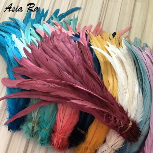 Factory wholesale 50pcs/lot rooster tail feather colorful 25-30cm(10-12 inch) wine red colored feathers for sale 24 colors craft