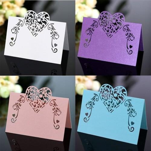 50pcs Laser Cut Table Name Place Card Love Heart Rose Guest Message Setting Card Wedding Event Christmas Party Favor Decorations
