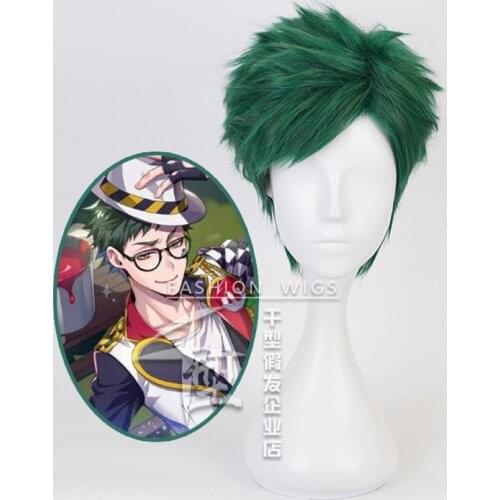 Twisted Wonderland Trey Clover Green Short Wig Cosplay Costume Heat Resistant Synthetic Hair Men Women Party Wigs + Wig Cap