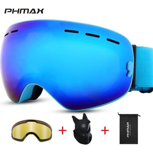 PHMAX Skiing Glasses Men Women Snow Ski Mask Glasses Eyewear Winter Ski Goggles With Yellow Lens Anti-Fog Snowboard Goggles