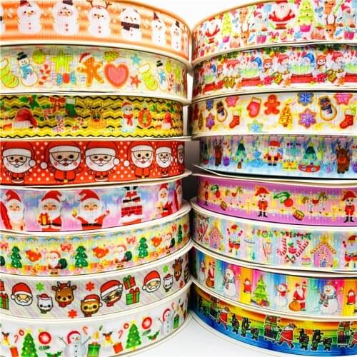 5yards 25mm Christmas Grosgrain Ribbon Printed Cartoon Christmas Ribbon For Handmade Design Christmas Decoration Gift Packing