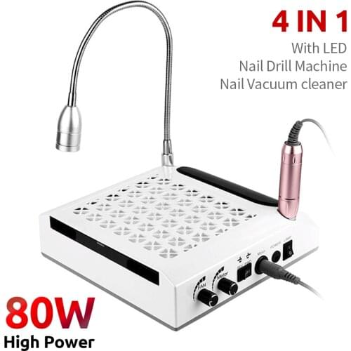 80W Nail Dust Collector For Collecting Nail Dust Fan Vacuum Cleaner Nails Drill Gel Remover With LED Lighting Manicure Art Tools