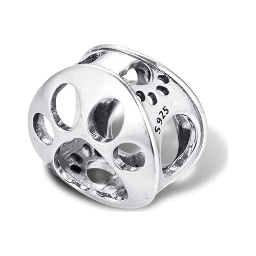 Charms fits for Necklaces Bracelets Openwork Paw Print Beads 100% 925 Sterling-Silver-Jewelry Free Shipping
