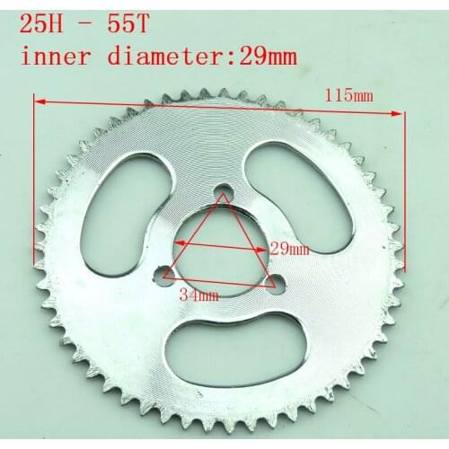 Super Rear Sprocket 25H 55T 29mm 55 Tooth Silver For 47cc 49cc Pocket Bike Mini ATV Moped Scooters Pit Dirt Motard and Bike