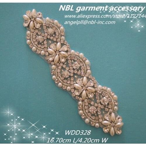 Bridal beaded rhinestone pearl applique for wedding dress WDD0328