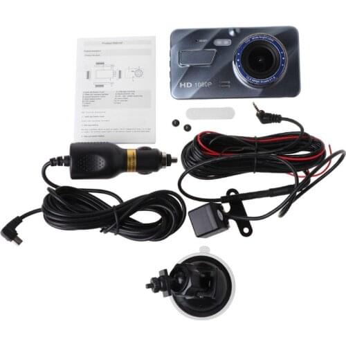 Dash Cam Dual Lens Car DVR Camera Full HD 1080P 4inch Touch IPS Front+Rear Night Vision Video Recorder Parking Monitor