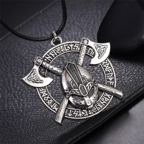 WWLB Viking Odin Slavic Amulet Sword Axe Helmet Pendant Necklace Men Jewelry Vintage Gold Sliver Round Necklace Women Gifts