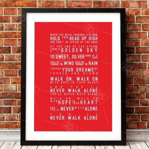 You'll Never Walk Alone Lyrics Posters Modern Black White Canvas Art Liverpool FC Print Painting Wall Picture Living Room Decor