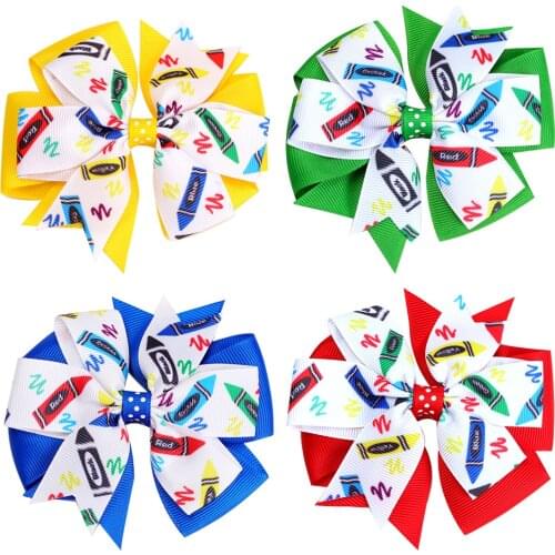 4in Ribbon Back To School Bow Double Layer Hair Clips for Girls Fashion Hair Accessories Children Cute Bows Hair Barrettes