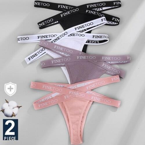 FINETOO 2PCS Womens Cotton G-string Sexy Cross Strap Panties Letter Waisted Underwear Thongs Femme Hollow Out Lady Briefs