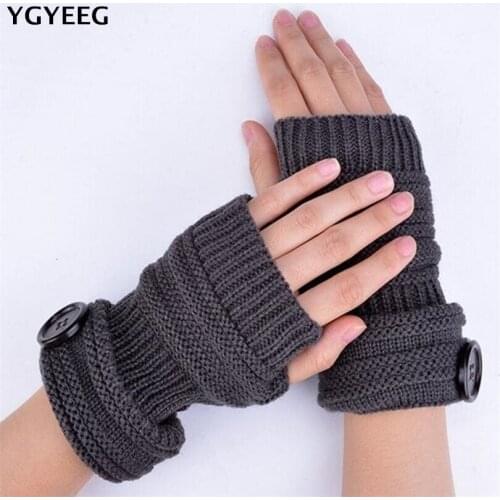 YGYEEG Winter Mittens Warm Knitted Fingerless Gloves Women Button Wrist Soft Mittens 9 Colors Ladies Gifts Half Finger Gloves