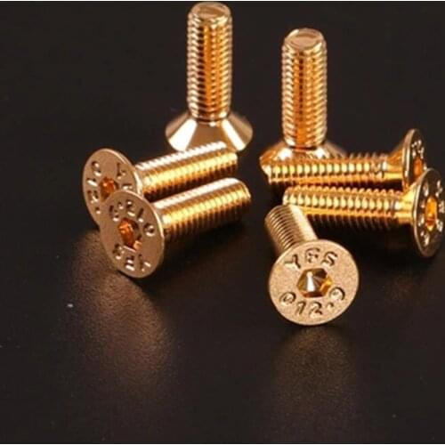 10Pcs M3 12.9 Grade Flat Countersunk head Allen inner hexagon Screws plating Titanium Gold Screw bolt Length 6mm-20mm